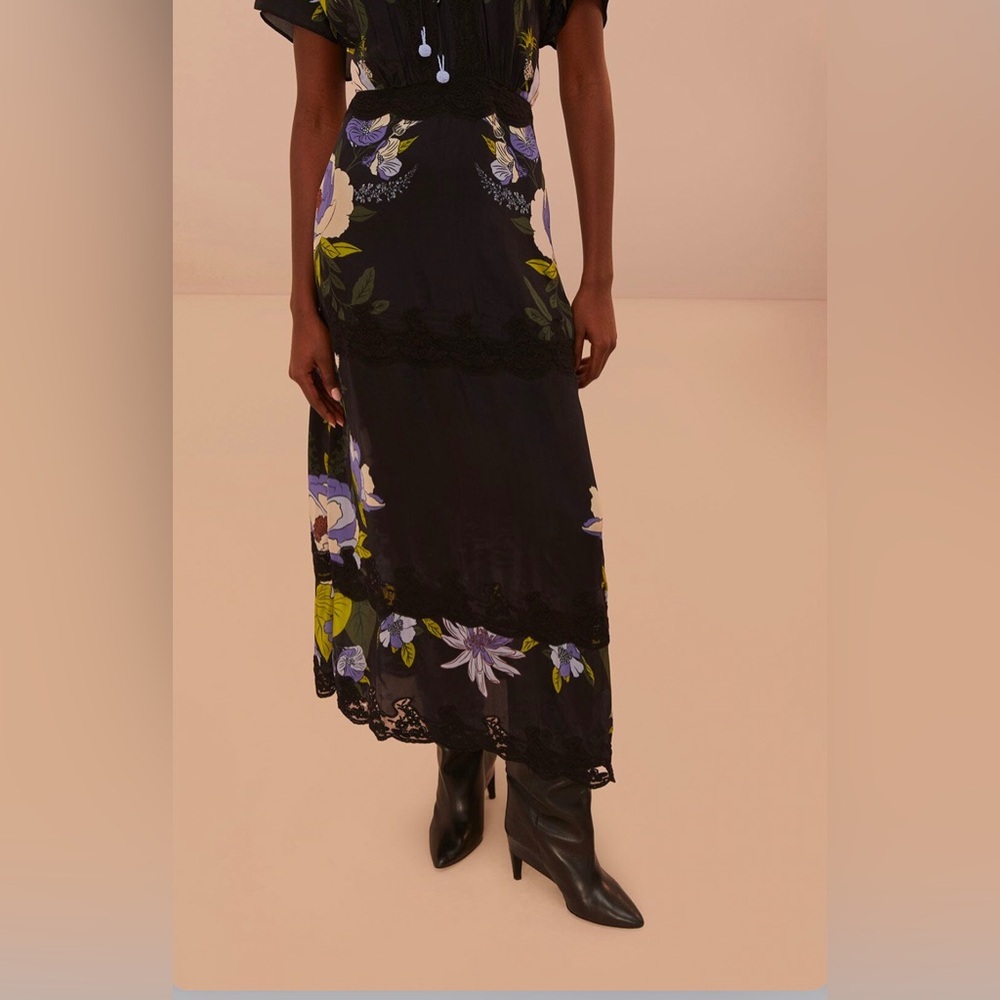 Farm Rio Black Soft Garden Lace Maxi Dress - Picture 2 of 10